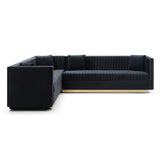 Contemporary Vertical Channel Tufted Velvet Sectional Sofa For Living Room With 4 Pillows - Furniture Home Direct