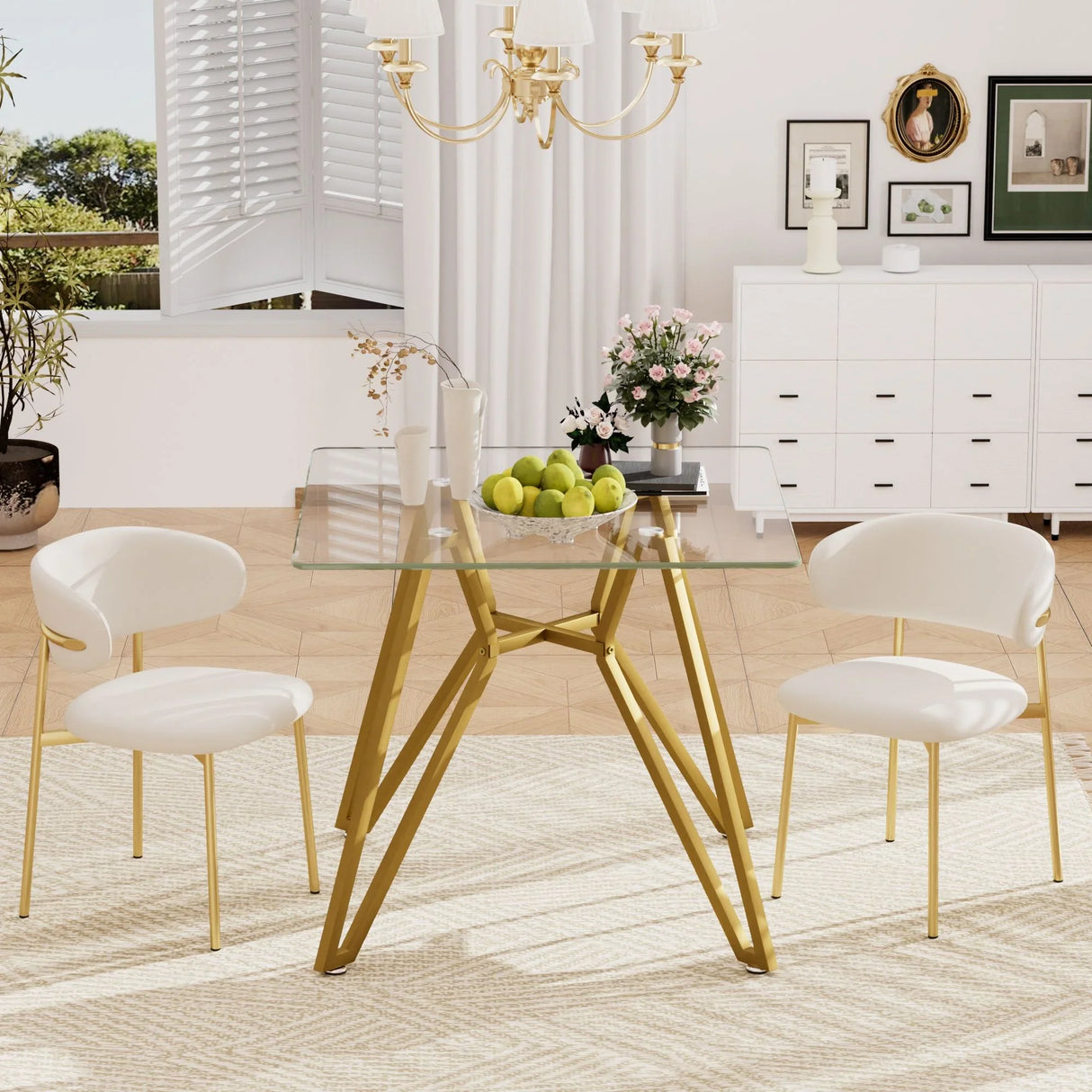 Modern Glass Dining Table With Metal Legs - Furniture Home Direct