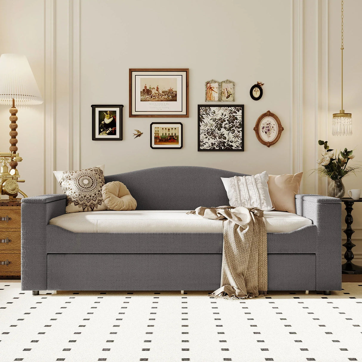 Upholstered Daybed With Storage Armrests, Trundle And Latest Integrated Bluetooth Audio System - Furniture Home Direct