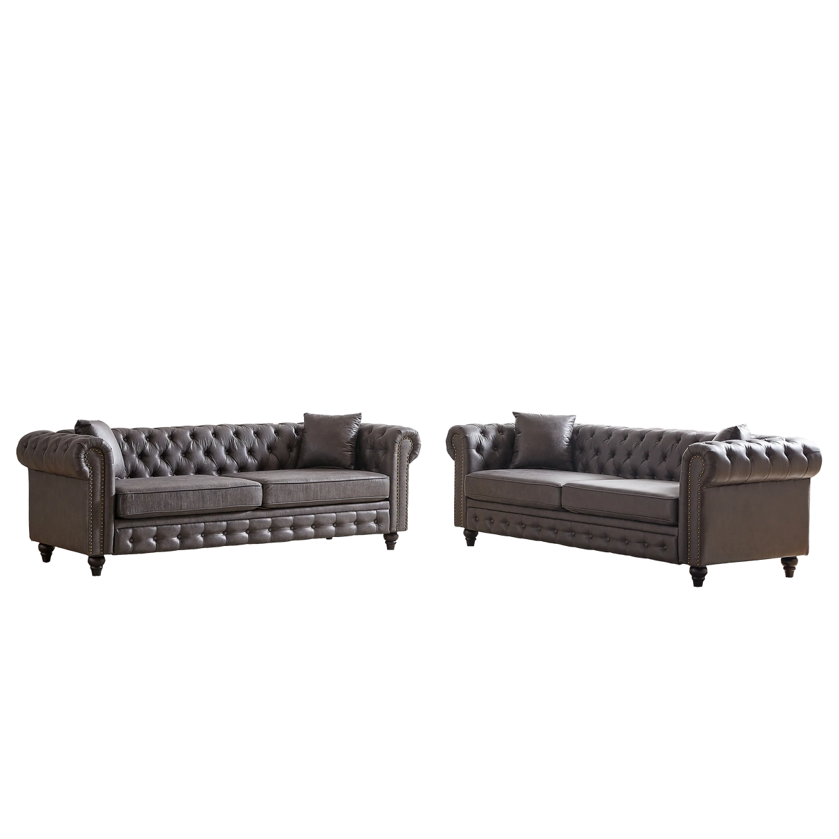 Traditional 2 Piece Living Room Set (2 Sofas) - Gray - Furniture Home Direct