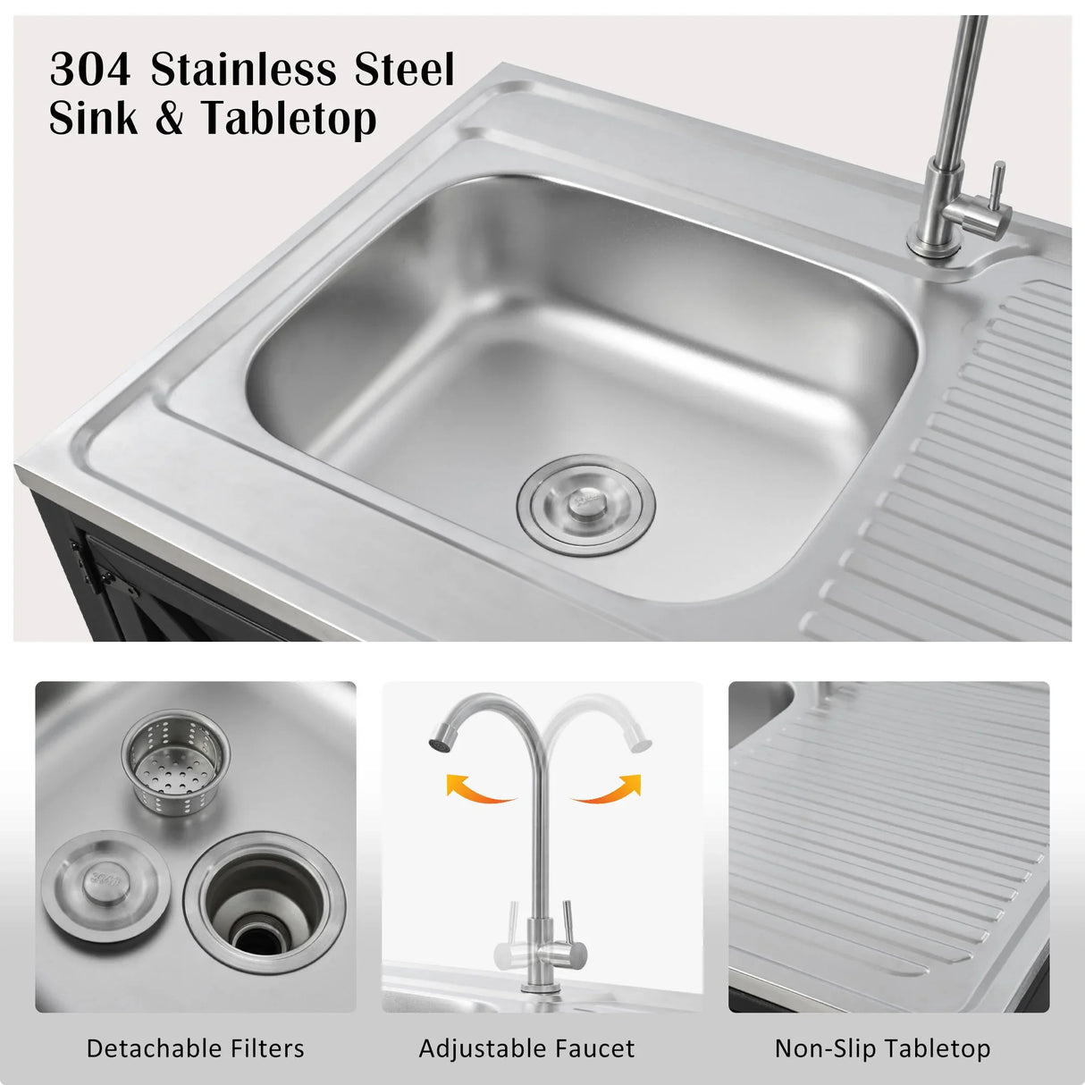 Outdoor Movable Kitchen Sink Patio Modular Kitchen Sink Station With Cabinet For Garden, Patio, Backyard - Matte Black - Furniture Home Direct