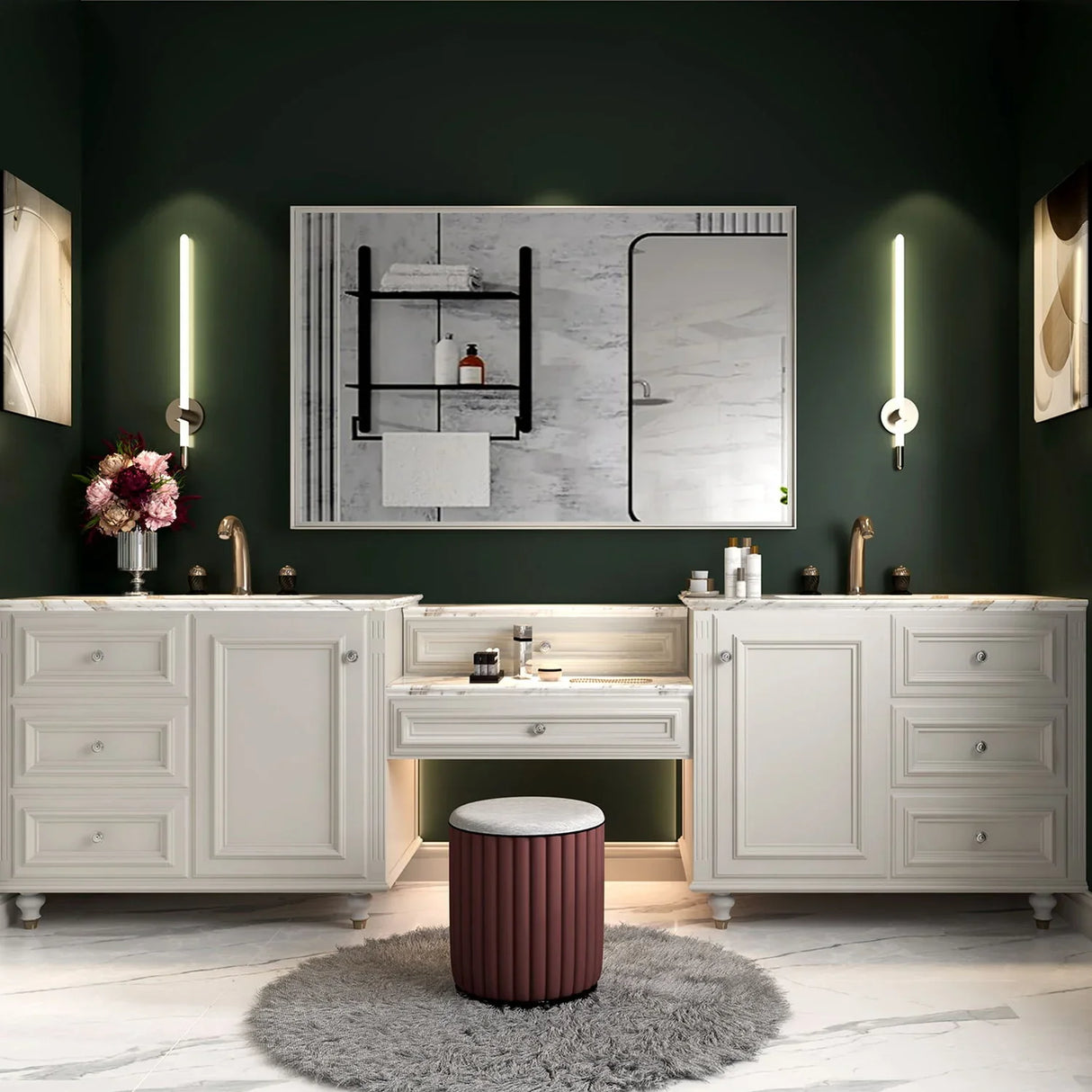 Rectangular Wall-Mounted Beveled Bathroom Mirror, Square Angle Metal Frame Wall Mounted Bathroom Mirrors For Wall (Horizontal & Vertical) - Glossy White - Furniture Home Direct