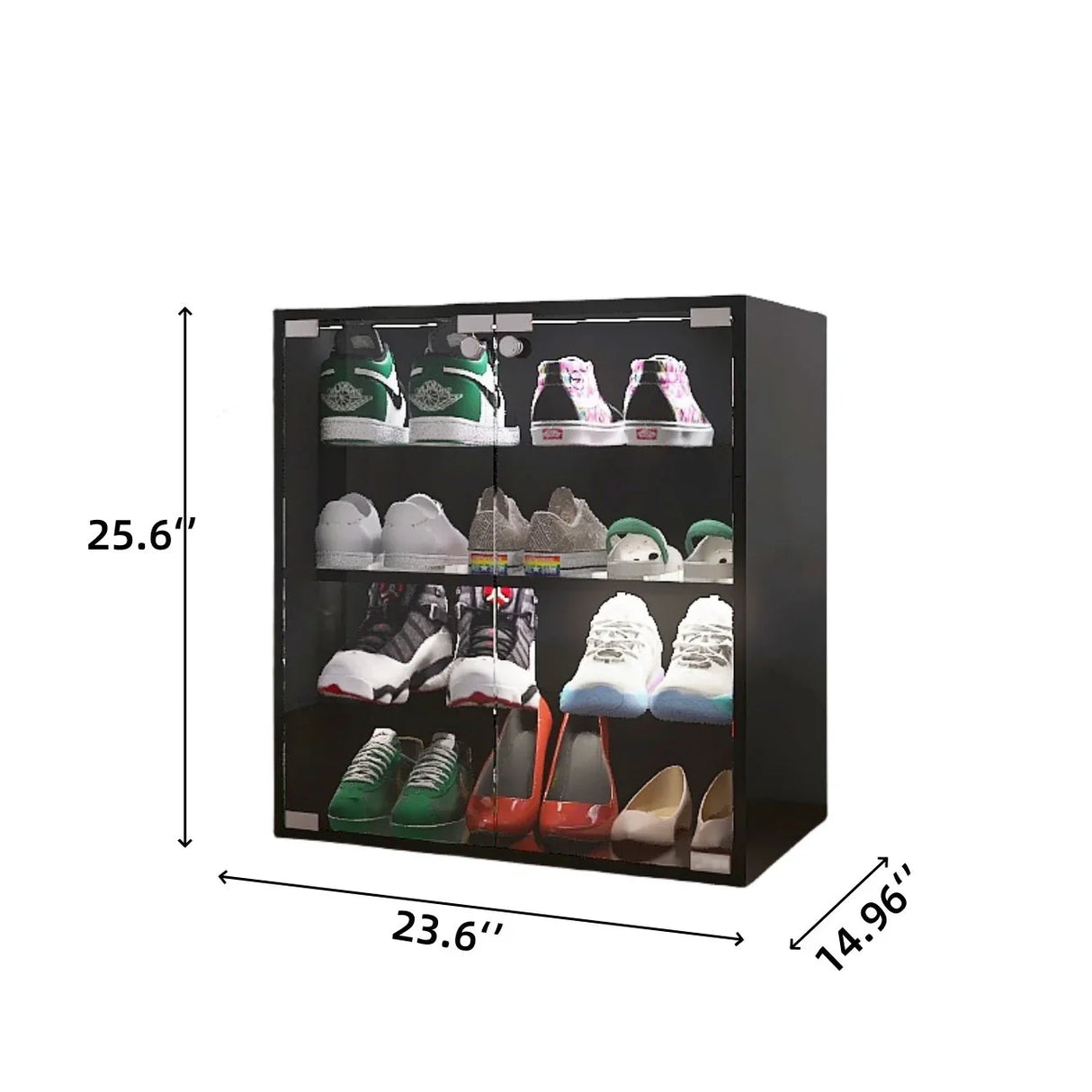 4 Layers Shoe Cabinet With Glass Door And Glass Layer Shoes Display Cabinet With LED Light Bluetooth Control - Black - Furniture Home Direct