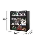 4 Layers Shoe Cabinet With Glass Door And Glass Layer Shoes Display Cabinet With LED Light Bluetooth Control - Black - Furniture Home Direct