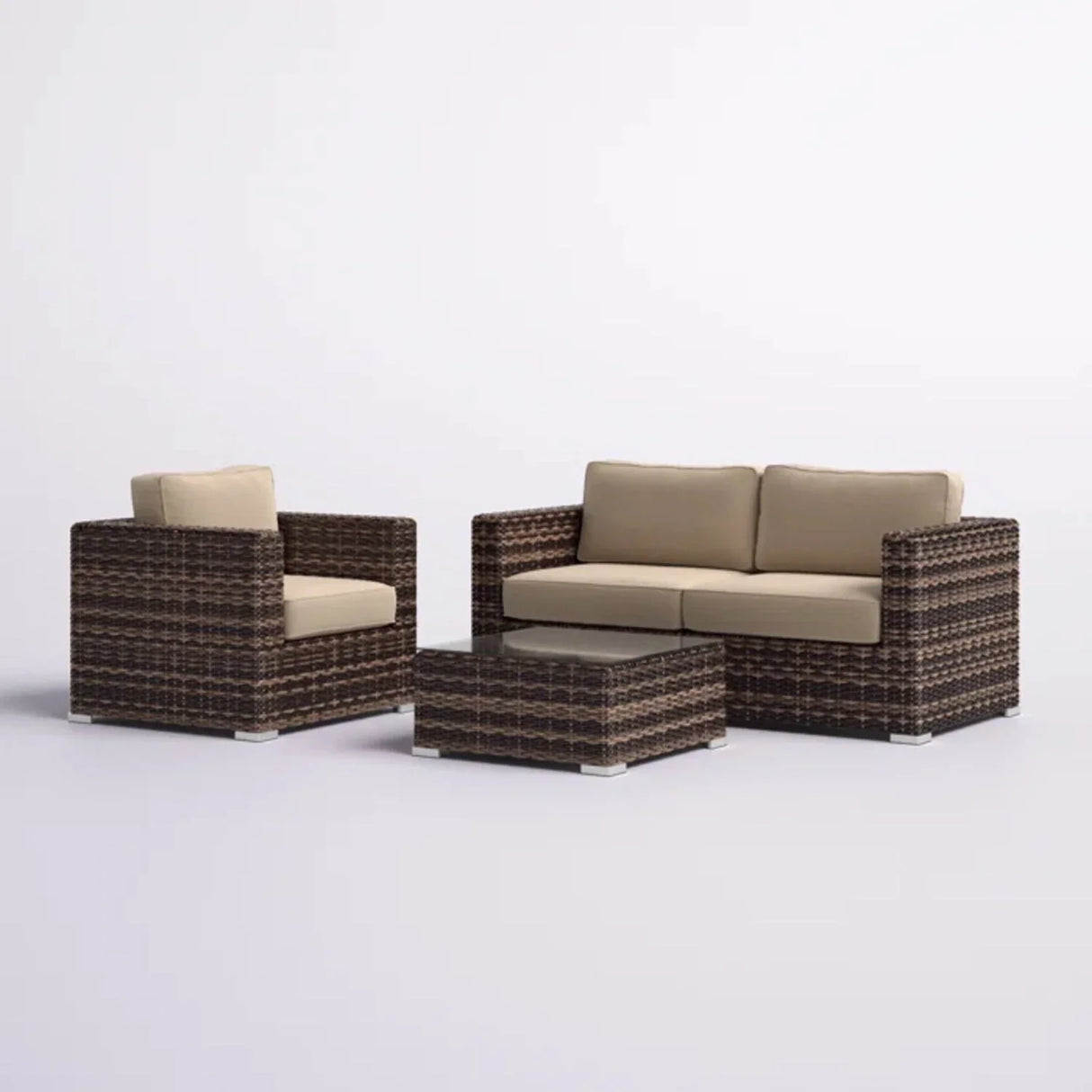 Modern Style Hdpe Wicker Seating Group With Cushions For 3 People In Brown Finish - Furniture Home Direct