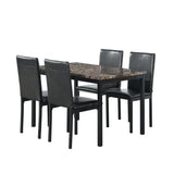 5 Piece Dinning Set With Faux Marble Top, Table & 4 Chairs - Black - Furniture Home Direct