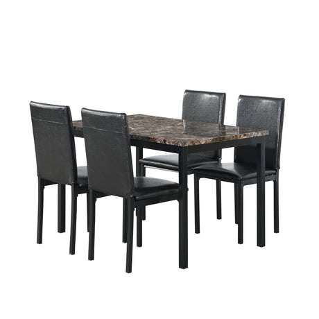 5 Piece Dinning Set With Faux Marble Top, Table & 4 Chairs - Black - Furniture Home Direct