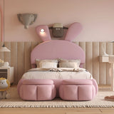Upholstered Platform Bed With Cartoon Ears Shaped Headboard And LED Light - Furniture Home Direct