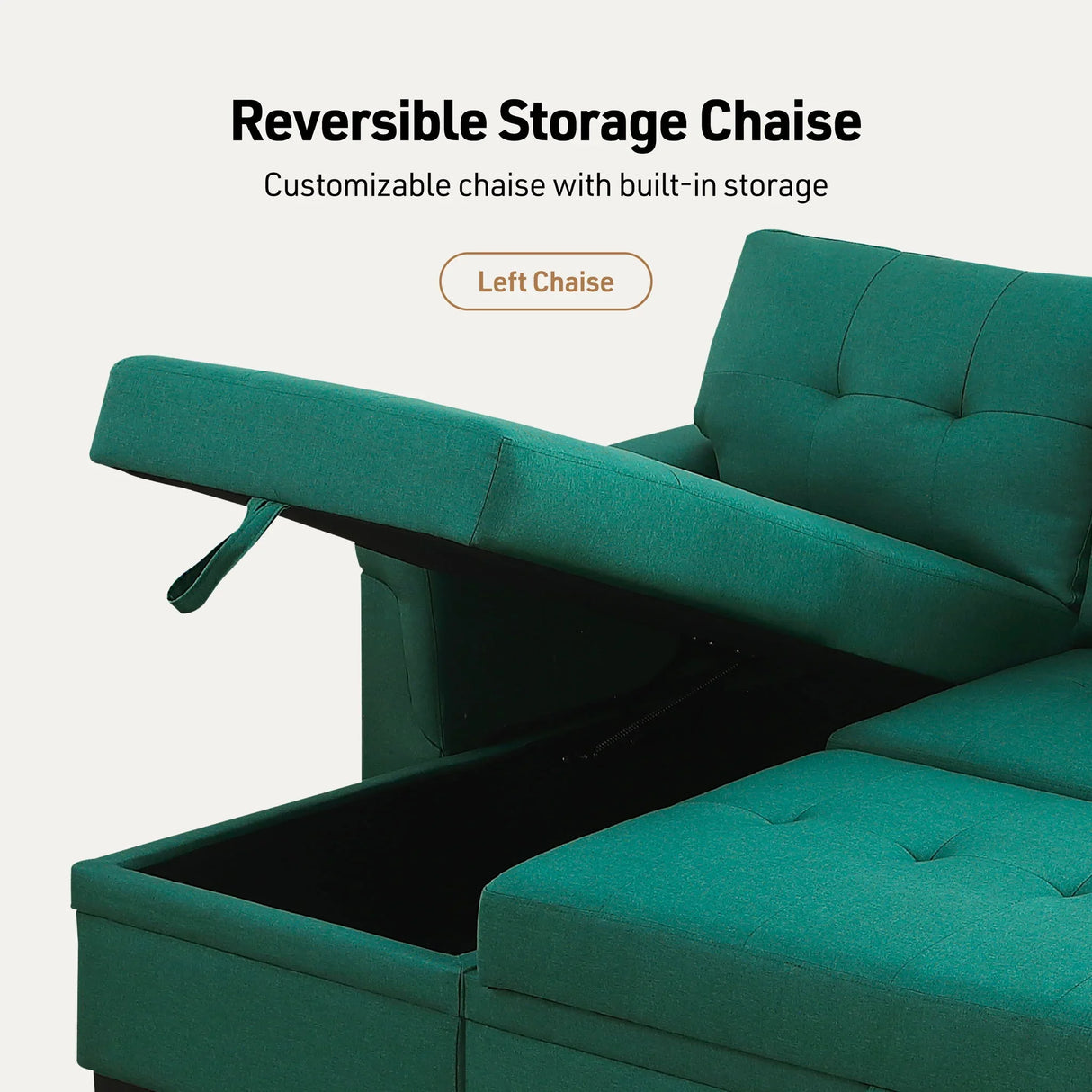 Lucca - Linen Reversible Sleeper Sectional Sofa With Storage Chaise - Furniture Home Direct