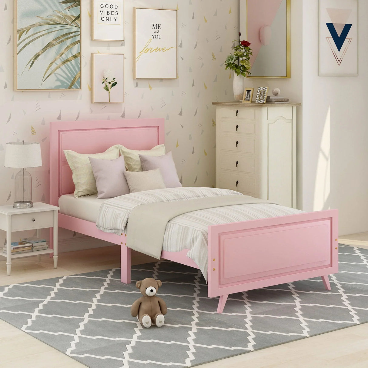 Twin Platform Bed Frame Mattress Foundation With Headboard And Wood Slat Support - Furniture Home Direct