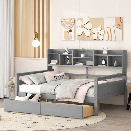 Daybed, Slat Support, With Bedside Shelves And 2 Drawers - Furniture Home Direct