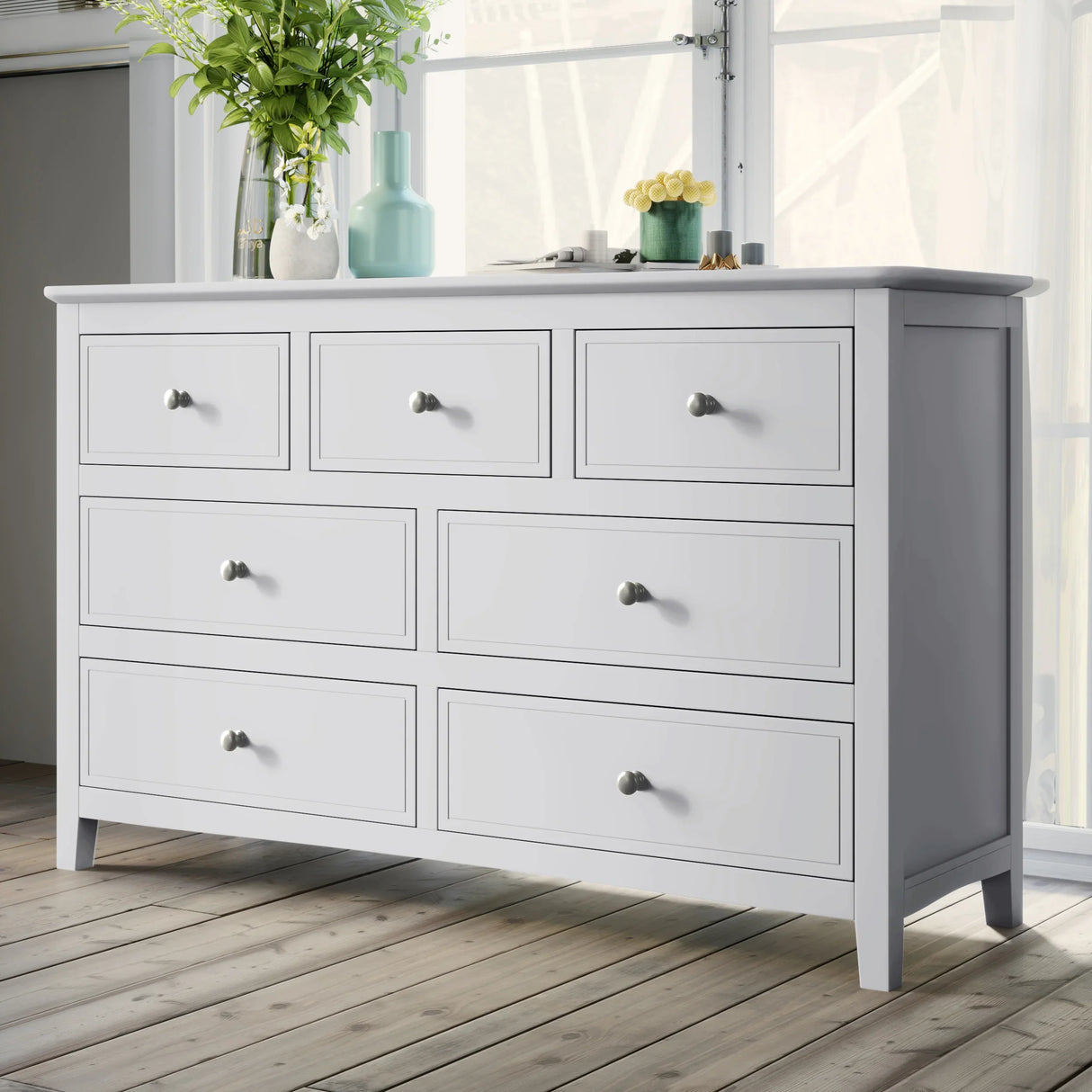 White Solid Wood 5 Piece Queen Bedroom Set(bed, 2 nightstands,chest,dresser) - Furniture Home Direct