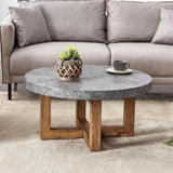 Modern Retro Texture Round Coffee Table With Crossed Legs - Gray - Furniture Home Direct