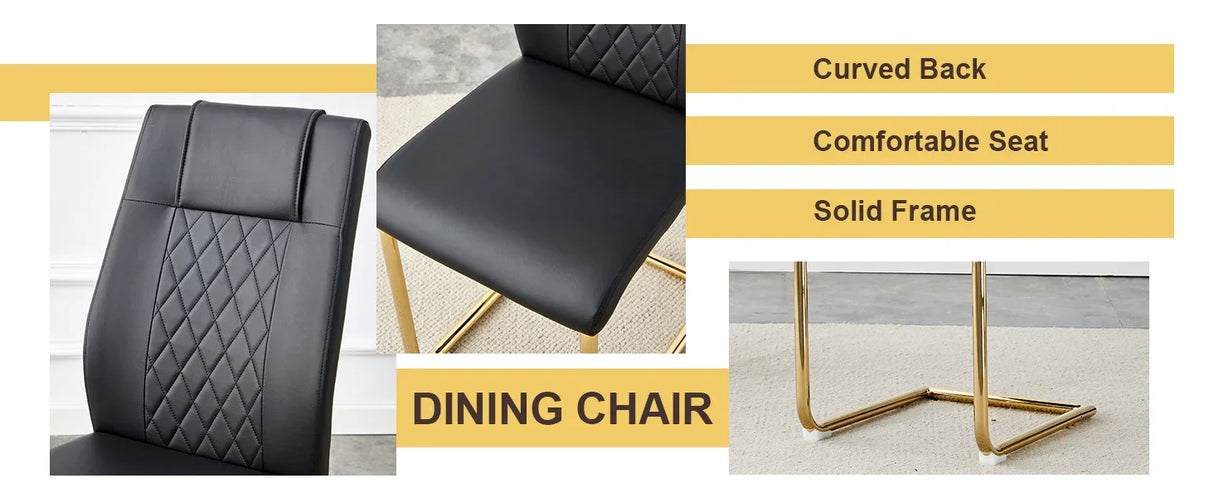 Dining Set Round Glass Table Six Faux Leather Chairs Black - Furniture Home Direct