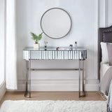 Mirrored Makeup Vanity Table With Stainless Steel Base And 2 Drawers - Furniture Home Direct