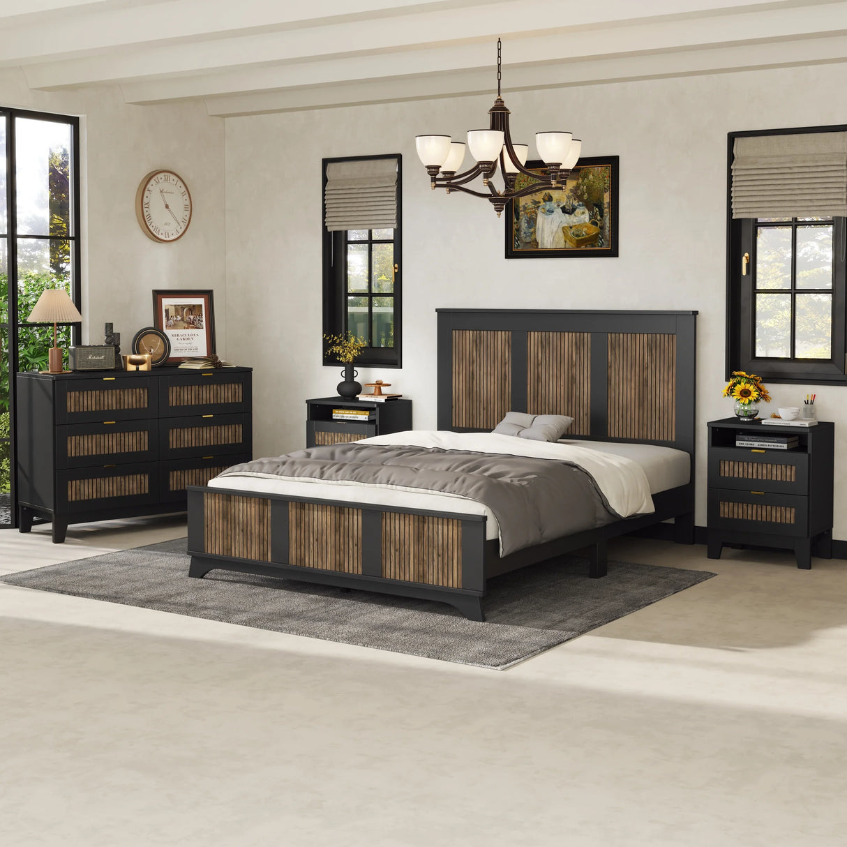 Queen Bed Set With Dresser And Two Nightstands Black - Furniture Home Direct
