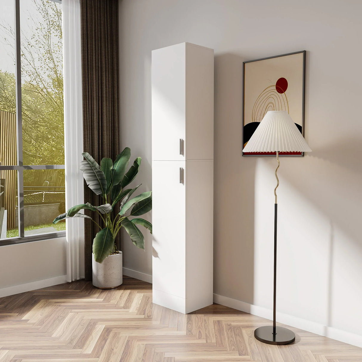Freestanding Cabinet With Inadjustable Shelves And Two Doors For Kitchen, Dining Room - White - Furniture Home Direct
