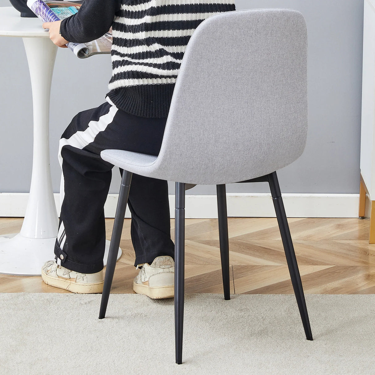 Dining Chairs Set Linen Cotton Upholstery Light Gray - Furniture Home Direct