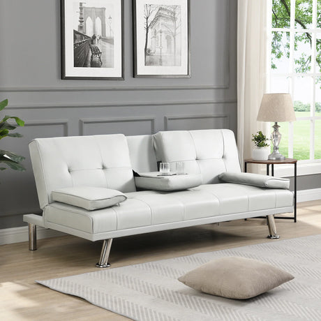 Sleeper Sofa with Armrest and Two Cup Holders - White - Furniture Home Direct