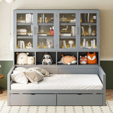Daybed With Glass Door Storage Cabinets, Built In LED Lighting And Shelves - Furniture Home Direct