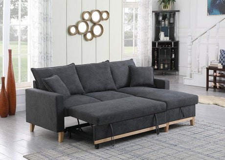 Colton - Woven Reversible Sleeper Sectional Sofa With Storage Chaise - Dark Gray - Furniture Home Direct