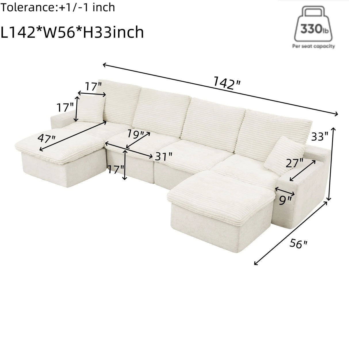 Modern Modular U Shaped Cloud Sectional Couch With Deep Seat And Comfy Chaise - Furniture Home Direct