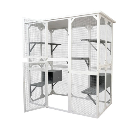 Xpt018 Cat Cage Box Lovely House Cute Pet Play Speace Wooden Medium - White - Furniture Home Direct