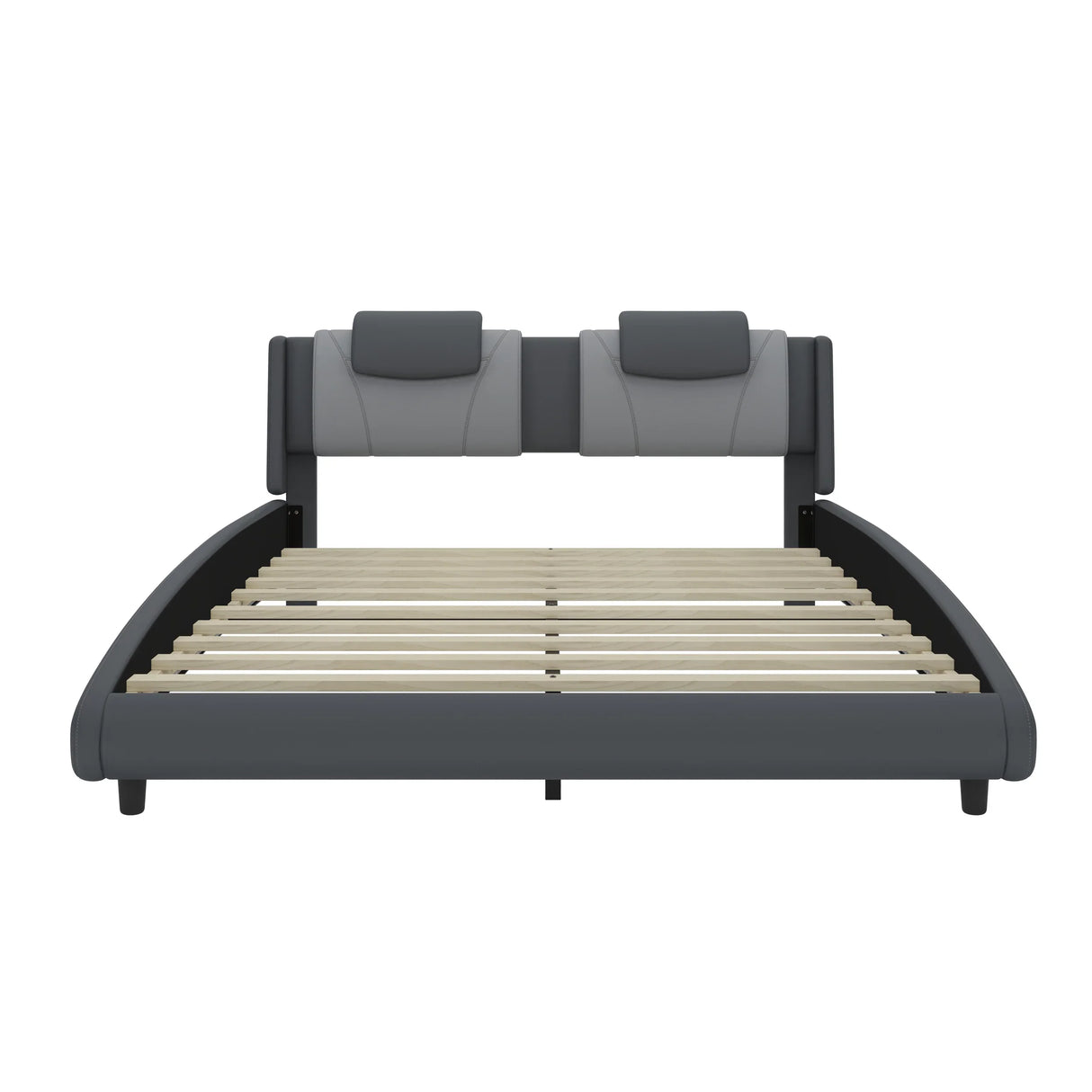 Platform Bed Faux Leather Upholstered LED Lighting Gray - Furniture Home Direct