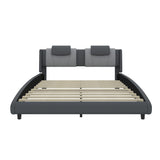 Platform Bed Faux Leather Upholstered LED Lighting Gray - Furniture Home Direct