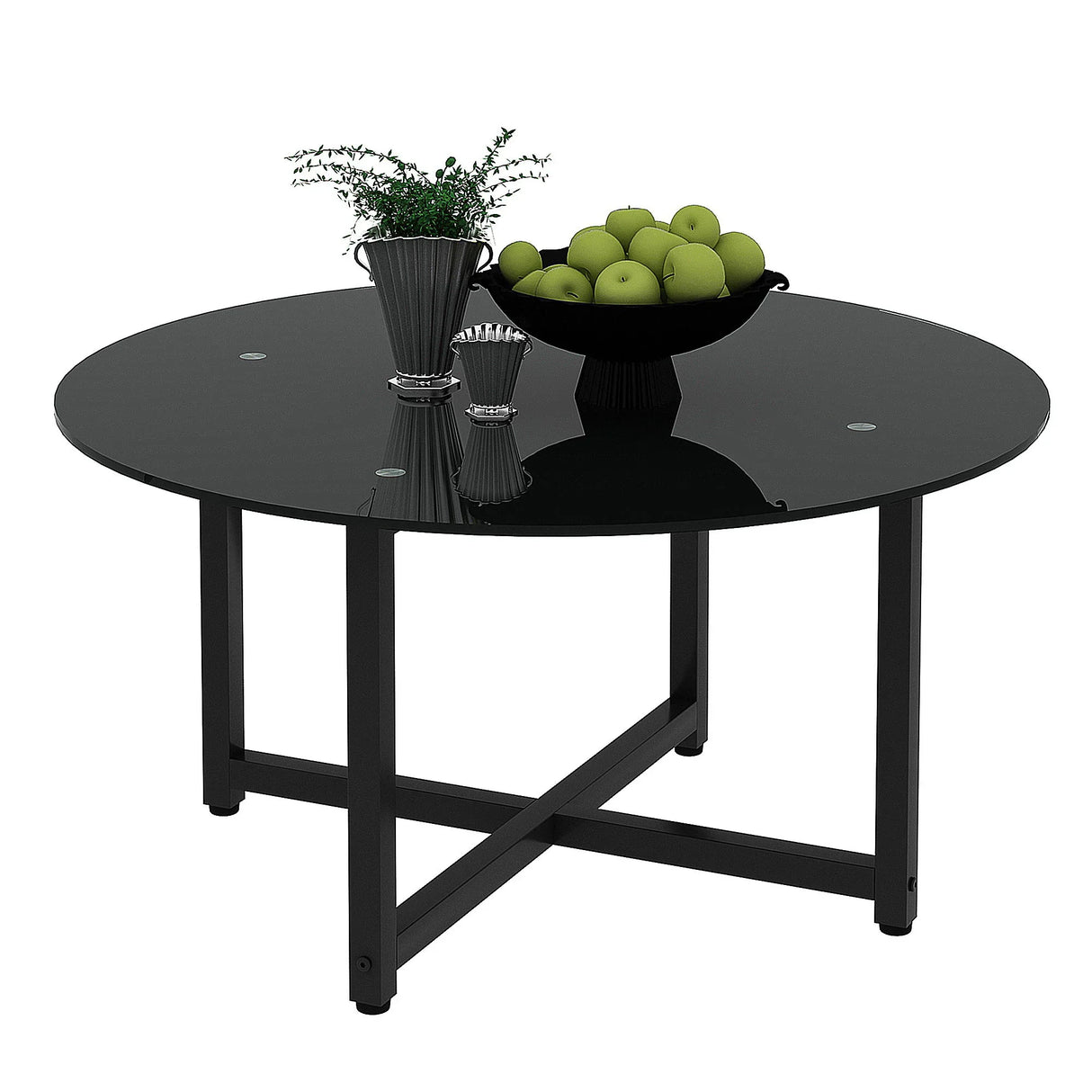 JWS Round Glass Coffee Table, Clear Coffee Table, Modern Side Center Tables For Living Room - Furniture Home Direct