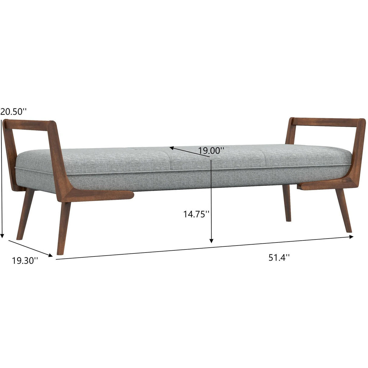 Cora - Mid-Century Modern Gray Bench - Gray - Furniture Home Direct