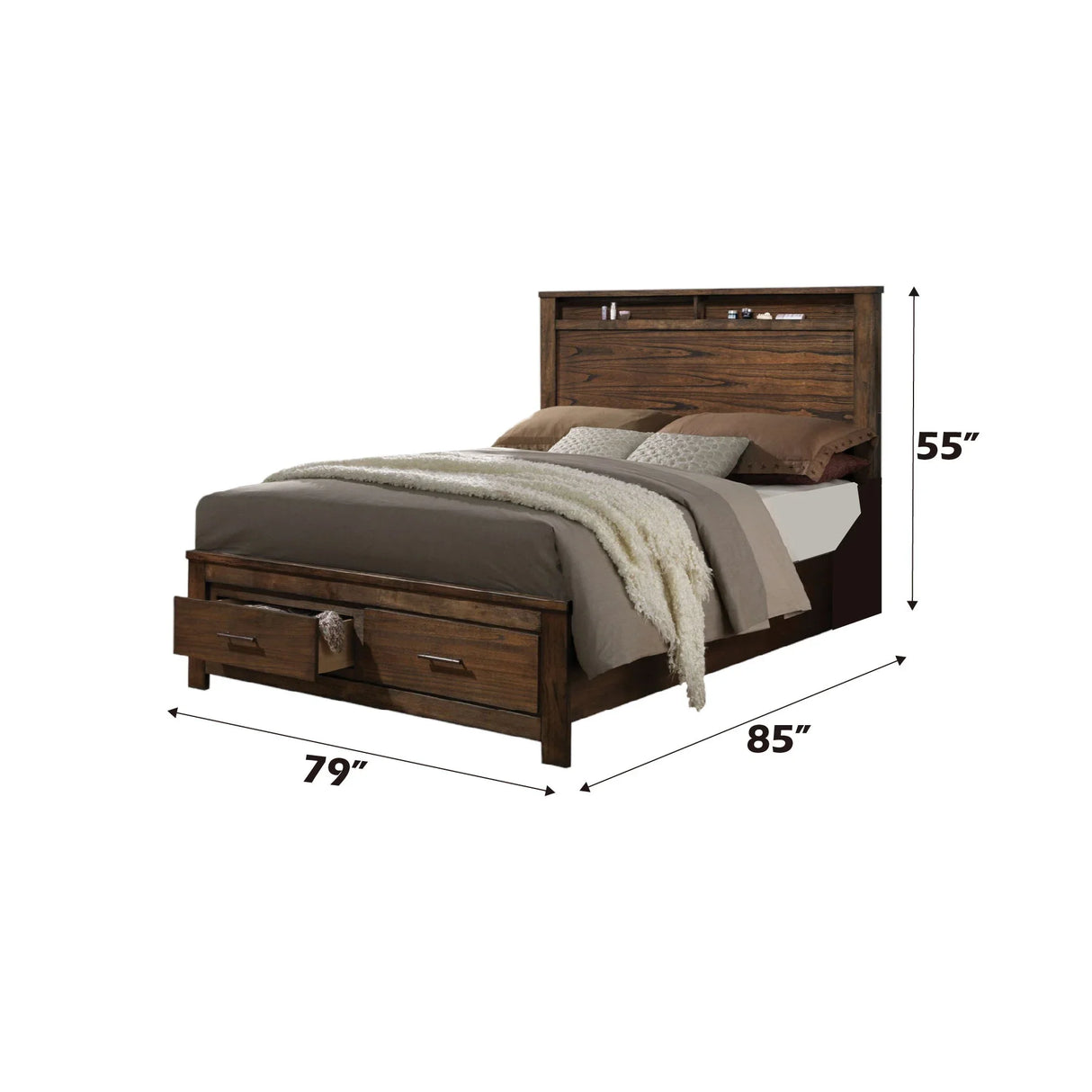 Merrilee - Eastern King Bed With Storage - Oak - Furniture Home Direct