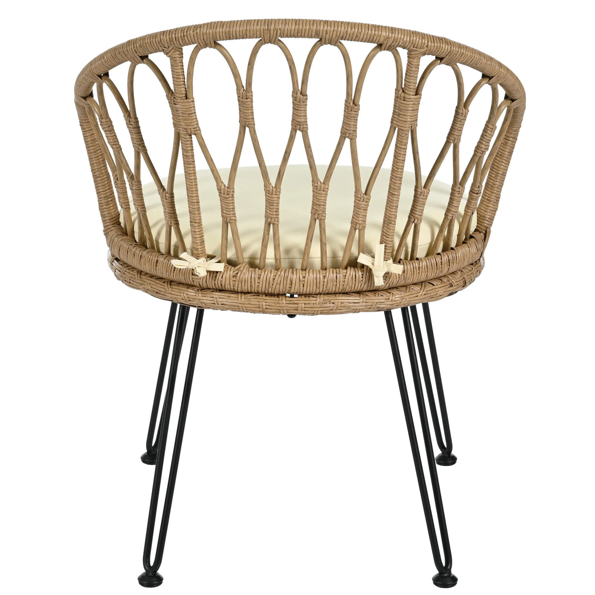 Outdoor Rattan Bistro Set With Glass Top Cushions Beige - Furniture Home Direct