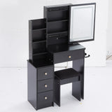 Vanity Desk With Cushioned Stool Lighted Mirror Black - Furniture Home Direct
