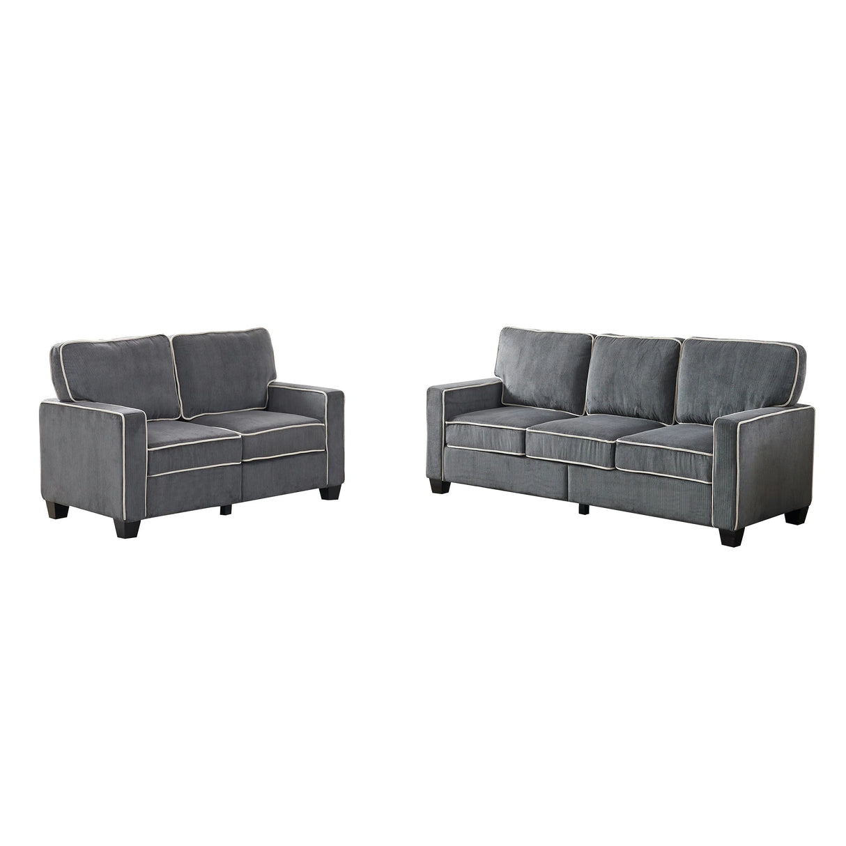 Corduroy Living Room Set Including Sofa and Love Seat - Dark Grey - Furniture Home Direct