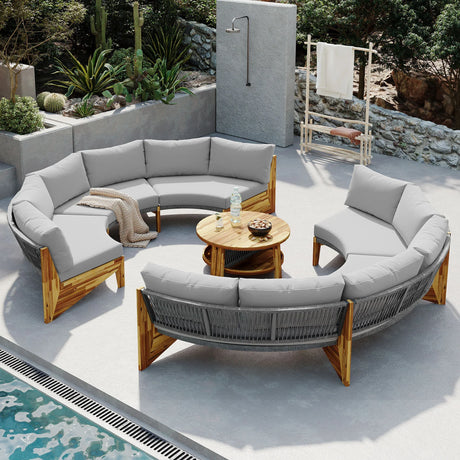 6 - Person Outdoor Sectional with Cushions and Coffee Table - Furniture Home Direct