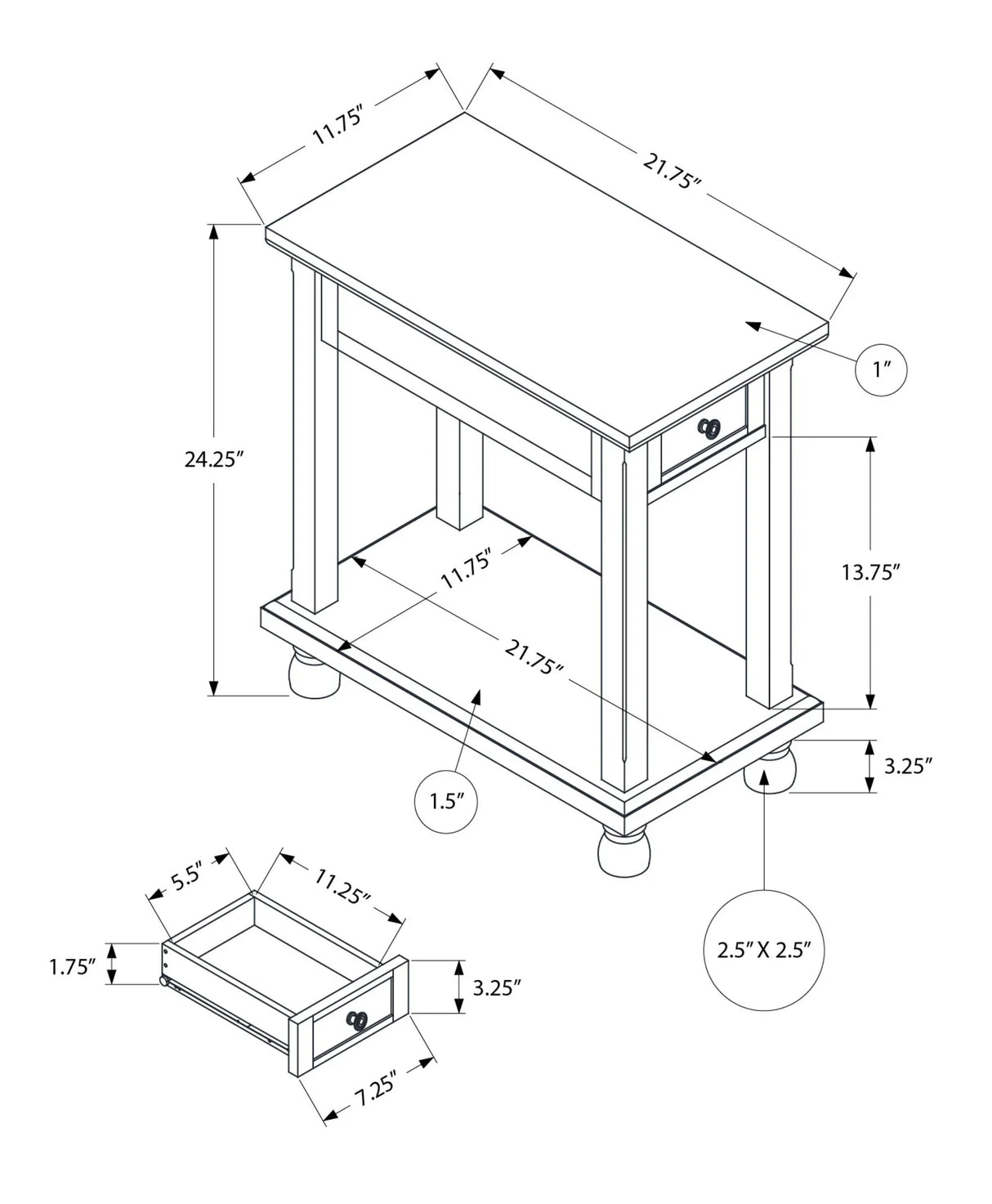 Accent End Table, Storage Drawer, Traditional - Espresso - Furniture Home Direct