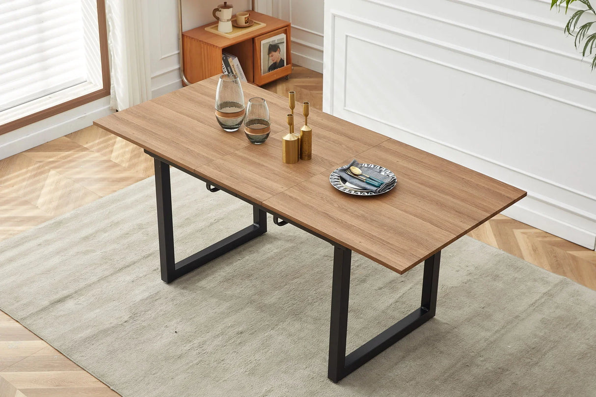 Square Extendable Dining Table With Metal Leg, Modern Space Saving Kitchen Table For Living Room - Furniture Home Direct