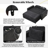 66.5" Upholstered Loveseat With Pull Out Bed, Two Throw Pillows, Dual USB Charging Port and Adjustable Backrest - Black - Furniture Home Direct