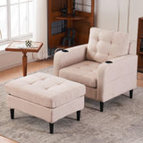 Upholstered Armchair And Storage Ottoman Set, Comfortable Single Sofa With Cup Holders And Tufted Detailing, Ideal For Living Room Or Bedroom - Furniture Home Direct