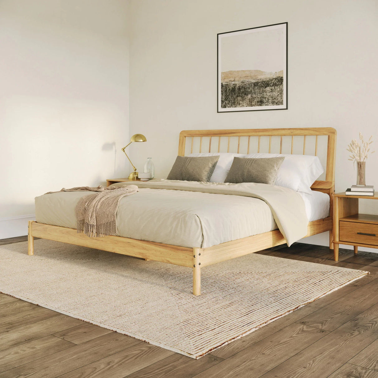 Mid-Century Modern Solid Wood Spindle Bed - Furniture Home Direct