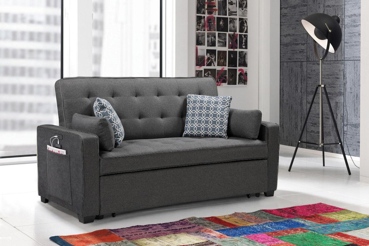 William - Modern Fabric Sleeper Sofa With 2 USB Charging Ports And 4 Accent Pillows - Gray - Furniture Home Direct