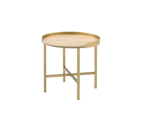 Mithea - End Table - Oak / Gold - Furniture Home Direct
