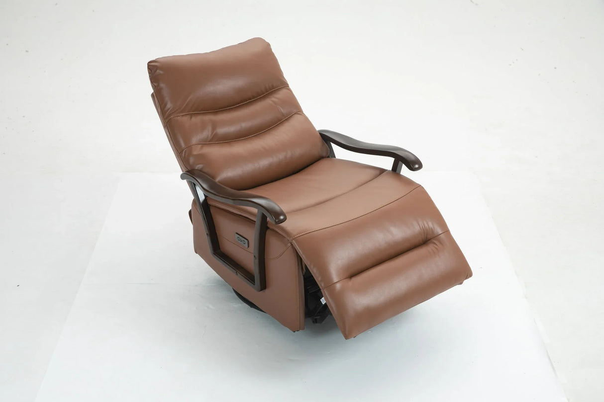 Swivel Rocker Recliner Power Glider Chair With Solid Wood Armrests, Extra Wide Reclining Sofa Chair Upholstered Living Room Single Sofa - Furniture Home Direct