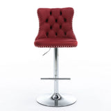 Swivel Velvet Barstools Adjusatble Seat Height From 25-33", Modern Upholstered Chrome Base Bar Stools With Backs Comfortable Tufted For Home Pub And Kitchen Island (Set of 2) - Furniture Home Direct