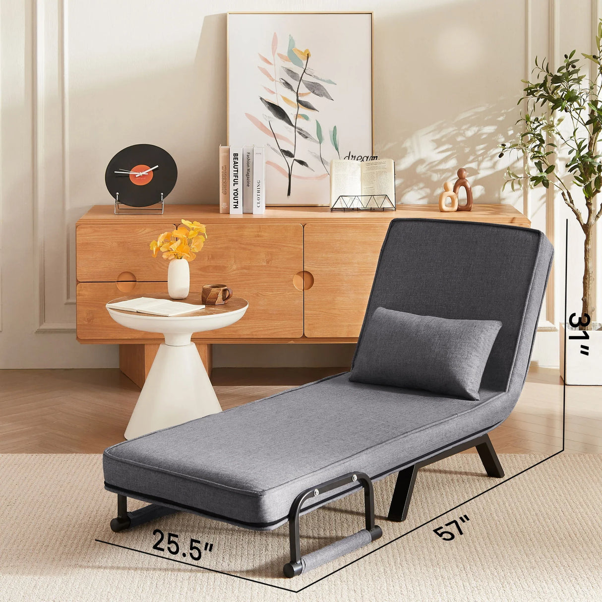 Convertible 5 In 1 Folding Chair Bed With Adjustable Backrest & Pillow Linen - Furniture Home Direct