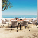 7 Piece All-Weather Patio Dining Set with Acacia Wood Tabletop and Metal Frame - Beige - Furniture Home Direct