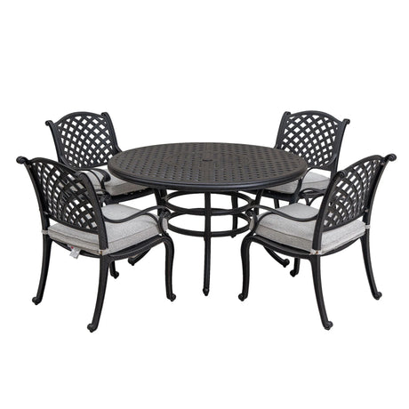 Stylish Outdoor 5 Piece Aluminum Dining Set With Cushion (4 Arm Chairs And Table) - Sandstorm - Furniture Home Direct