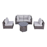 Wicker Outdoor Lounge Set With Cushions And Fire Pit - Furniture Home Direct