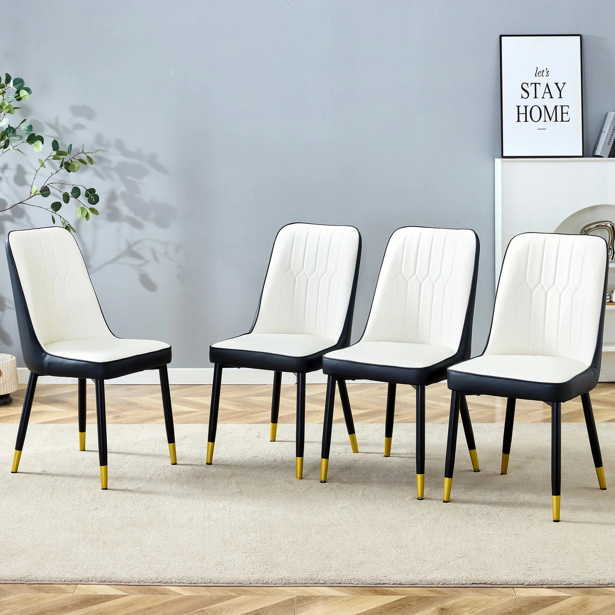Dining Chairs Modern Two Tone Set of 4 White and Black - Furniture Home Direct